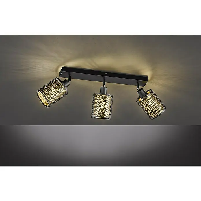 WOFI Cheval Deckenstrahler - 84 W, L x B x H: 46 x 10 x 18 cm, Schwarz/Gold, E14, 3 Stk. - Stimmungsaufnahme