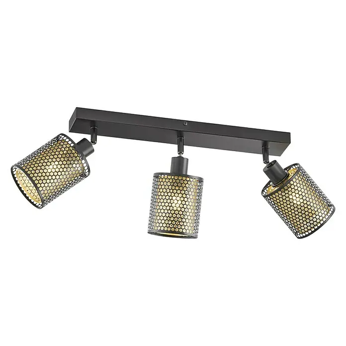 WOFI Cheval Deckenstrahler - 84 W, L x B x H: 46 x 10 x 18 cm, Schwarz/Gold, E14, 3 Stk. - Diagonale Ansicht