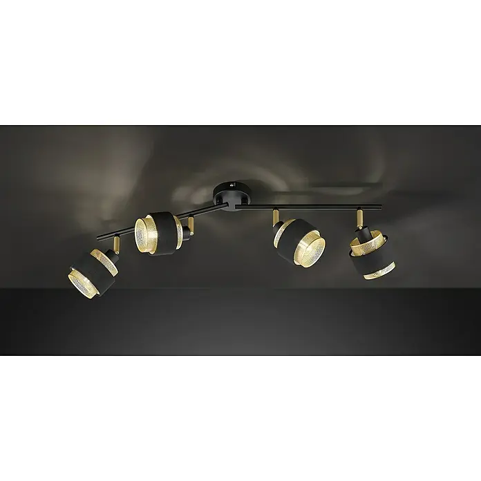 WOFI Grove Deckenstrahler - 112 W, L x B x H: 85 x 10 x 21,5 cm, Schwarz/Gold, E14, 4 Stk. - Stimmungsaufnahme