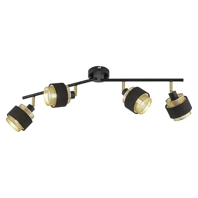 WOFI Grove Deckenstrahler - 112 W, L x B x H: 85 x 10 x 21,5 cm, Schwarz/Gold, E14, 4 Stk. - Diagonale Ansicht
