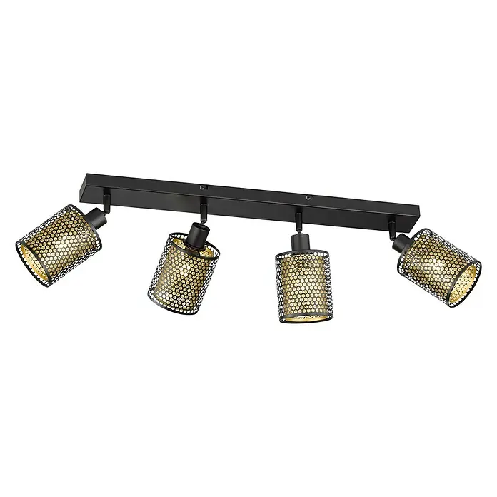 WOFI Cheval Deckenstrahler - 112 W, L x B x H: 64 x 10 x 18 cm, Schwarz/Gold, E14, 4 Stk. - Diagonale Ansicht