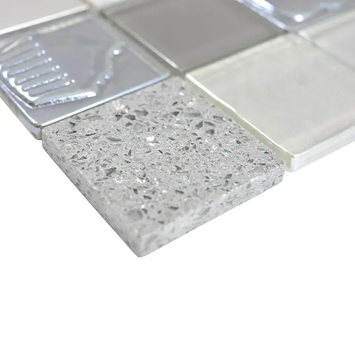 Mosaikfliese Quadrat Crystal XCM 8RK39 - 30 x 30 cm, Grau/Blau/Weiß, Glänzend - Detailaufnahme