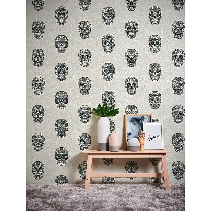 AS Creation Boys And Girls 6 Vliestapete Totenkopf - Grau, Motiv, 10,05 x 0,53 m - Stimmungsaufnahme