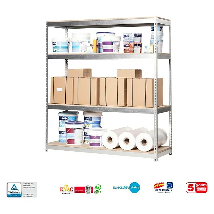 Simonrack Ecoforte Estantería para cargas pesadas Chipboard - L x An x Al: 45 x 180 x 200 cm, Capacidad de carga: 400 kg/balda, Número de baldas: 4 ud., Galvanizado