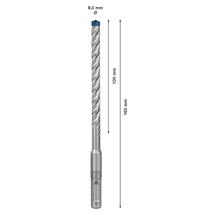 Bosch Professional Expert SDS-Plus Betonbohrer-Set SDS Plus-7X - Durchmesser: 8 mm, Länge: 165 mm, 10 Stk. - Skizze