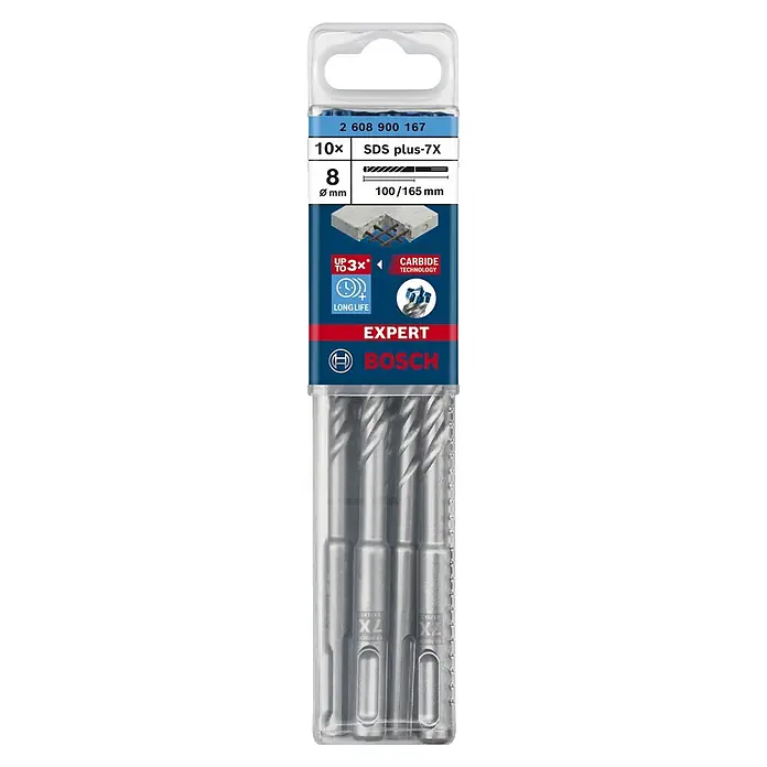 Bosch Professional Expert SDS-Plus Betonbohrer-Set SDS Plus-7X - Durchmesser: 8 mm, Länge: 165 mm, 10 Stk. - Vorderansicht