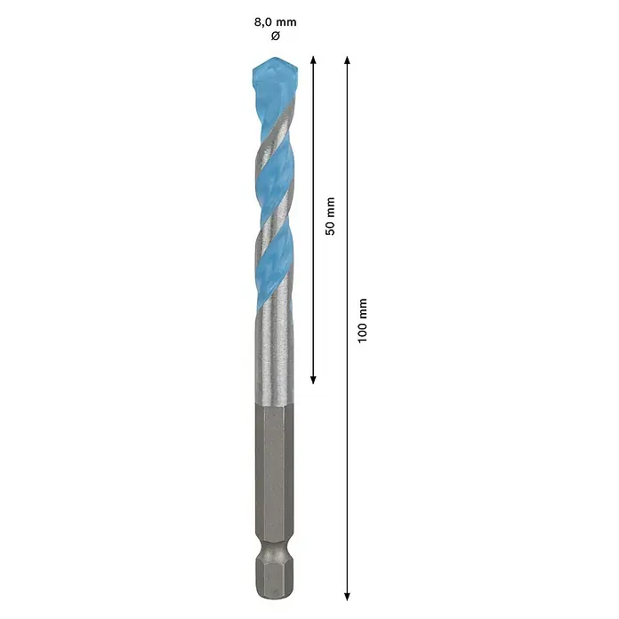 Bosch Professional Expert Bohrer Hex-9 - Durchmesser: 8 mm, Arbeitslänge: 50 mm - Skizze