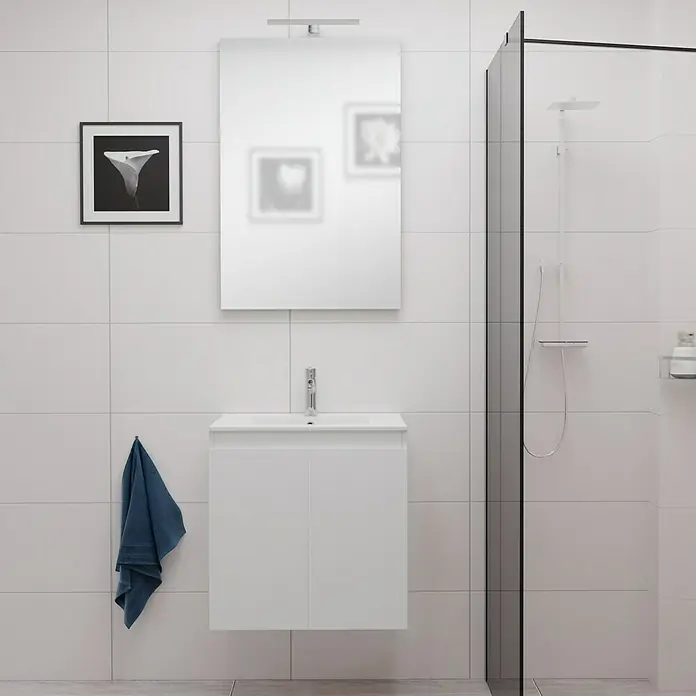 Camargue Espacio Kupaonski ormarić za nasadni umivaonik - 60 x 46 x 60 cm, 2 vrata, Gama bijela mat - Živopisni prikaz