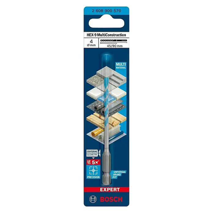 Bosch Professional Expert Bohrer Hex-9 - Durchmesser: 4 mm, Arbeitslänge: 45 mm - Vorderansicht