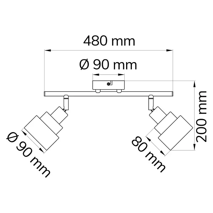 WOFI Naples Deckenstrahler - 56 W, L x B x H: 48 x 9 x 20 cm, Chrom, E14, 2 Stk. - Skizze