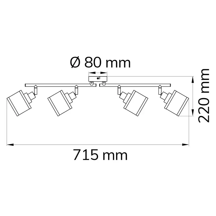 WOFI Deckenstrahler Alexia - 112 W, L x B x H: 71,5 x 10 x 22 cm, Chrom, E14, 4 Stk. - Skizze
