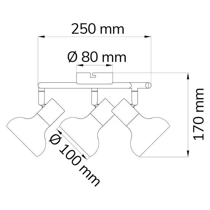 WOFI Deckenstrahler Texel - 84 W, L x B x H: 25 x 25 x 17 cm, Weiß, E14, 3 Stk. - Skizze