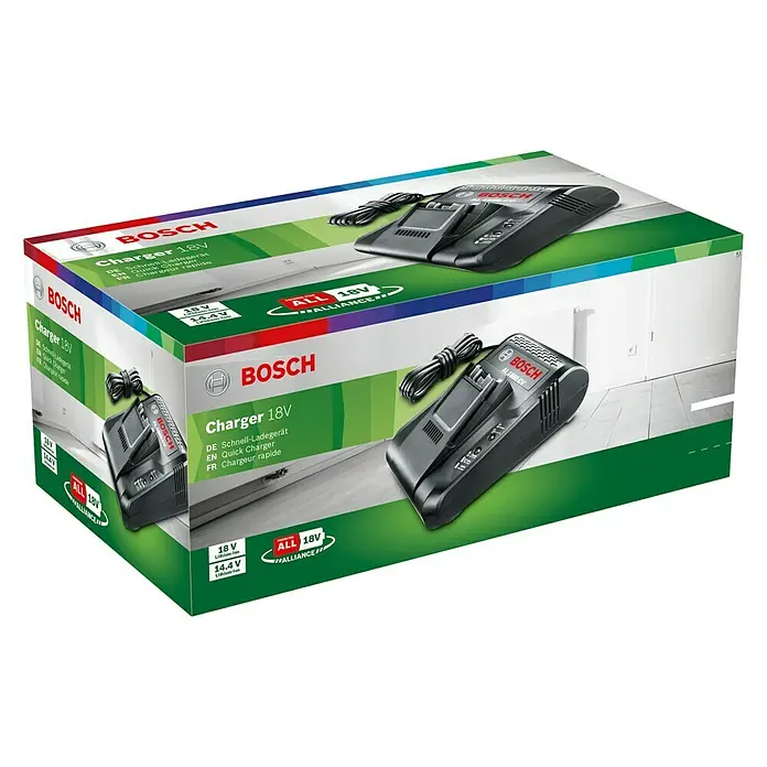 Bosch 18 V Power for All Ladegerät AL 1880 CV - Passend für: Bosch Heimwerker- & Gartengeräte-Akkus 14,4/18 V - Diagonale Ansicht