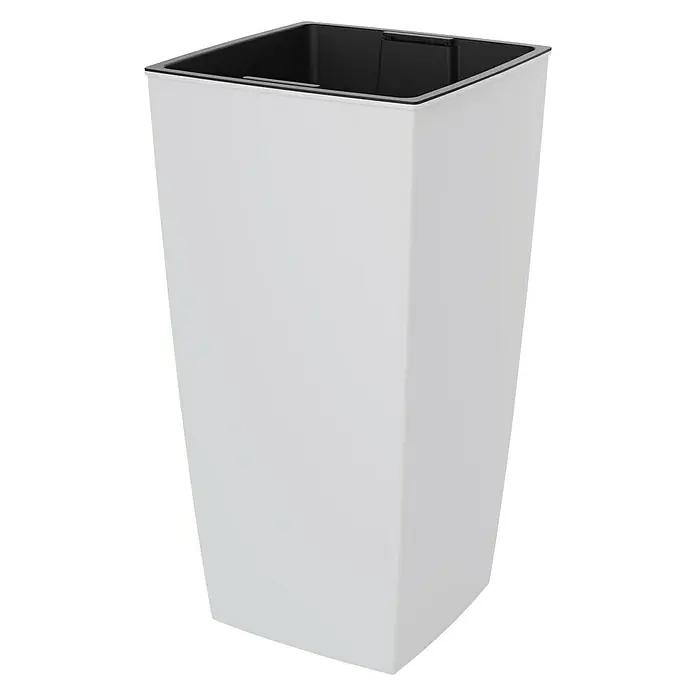 Visoka kvadratna posuda za biljke Aurora - D x Š x V: 25 x 25 x 46,5 cm, Plastika, Bijele boje - Dijagonalni pogled
