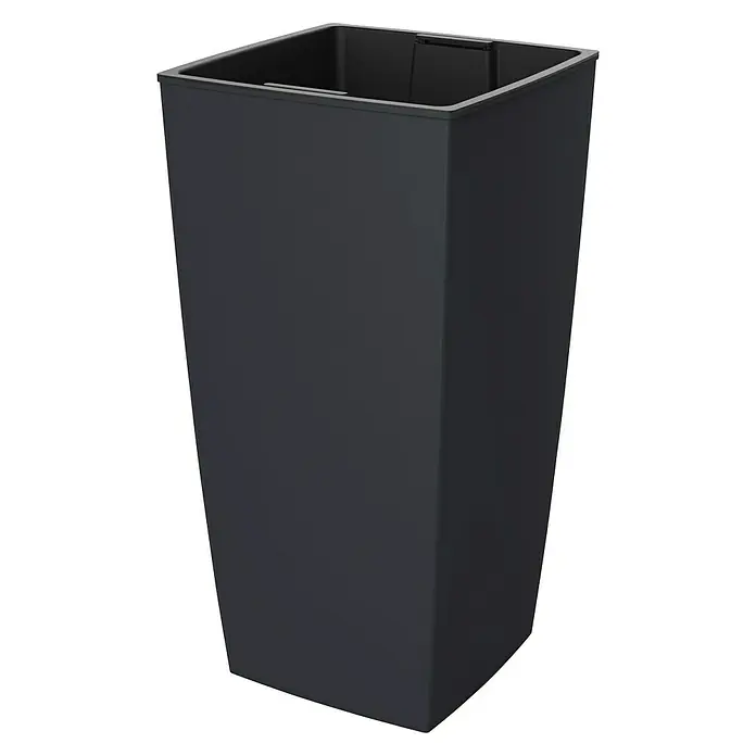 Visoka kvadratna posuda za biljke Aurora - D x Š x V: 30 x 30 x 57 cm, Plastika, Antracit - Dijagonalni pogled
