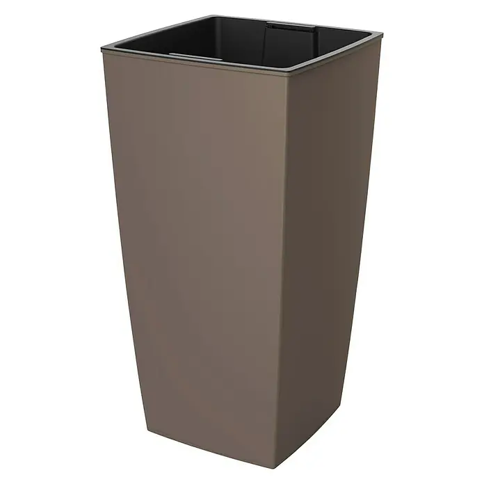 Visoka kvadratna posuda za biljke Aurora - D x Š x V: 30 x 30 x 57 cm, Plastika, Smeđe boje - Dijagonalni pogled