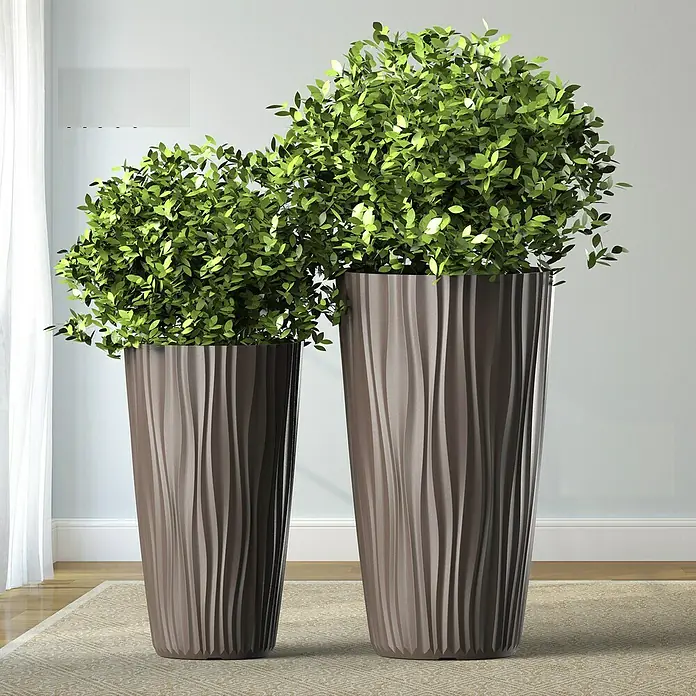 Visoka okrugla posuda za biljke Sahara - Vanjska dimenzija (ø x V): 28 cm x 50 mm, Plastika, Smeđe boje - Živopisni prikaz