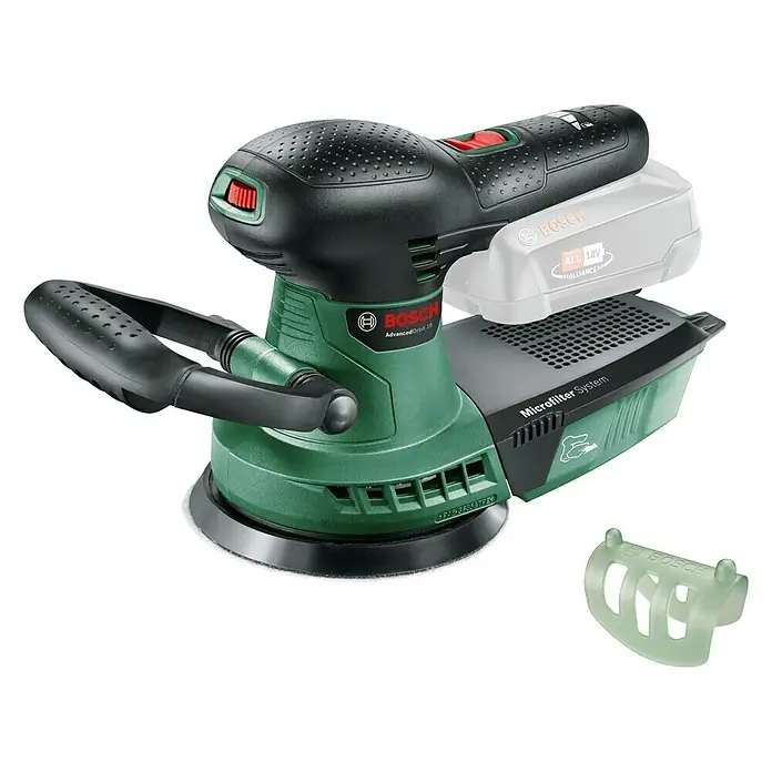 Bosch 18 V Power for All Akku-Exzenterschleifer AdvancedOrbit 18 - 18 V, Li-Ionen, Ohne Akku, Durchmesser Schleifteller: 125 mm, Leerlaufdrehzahl: 3.000 U/min - 12.000 U/min - Diagonale Ansicht