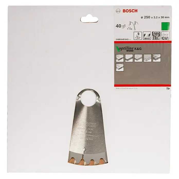 Bosch Kreissägeblatt Optiline Wood - 254 mm, Bohrung: 30 mm, 40 Zähne - Vorderansicht