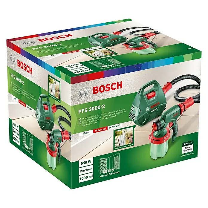 Bosch Farbsprühsystem PFS 3000-2 - Geeignet für: Alle Farbarten, Nennaufnahme: 650 W, 1.000 ml - Diagonale Ansicht