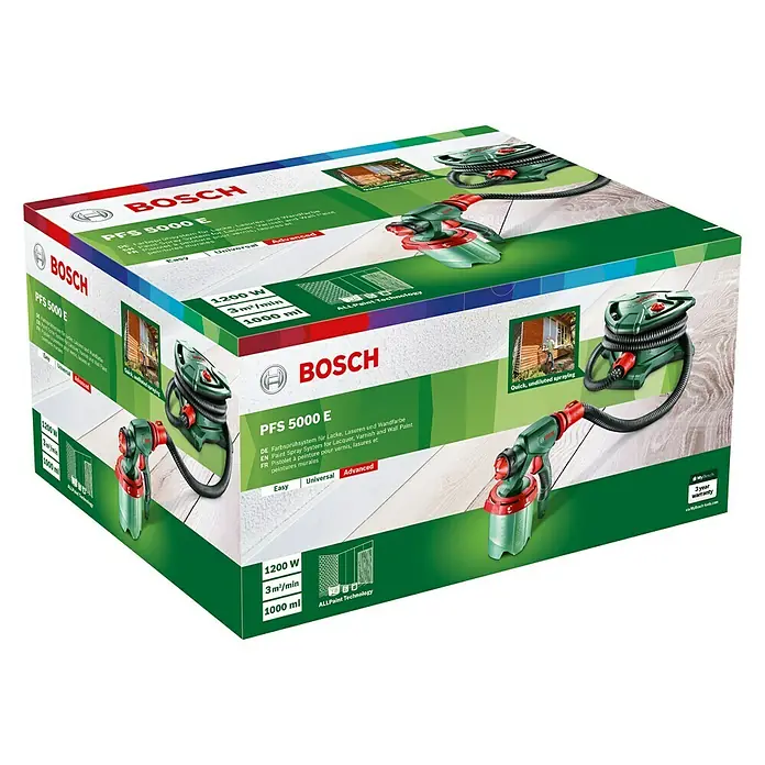 Bosch Farbsprühsystem PFS 5000 E - Geeignet für: Alle Farbarten, Nennaufnahme: 1.200 W, 1.000 ml - Diagonale Ansicht
