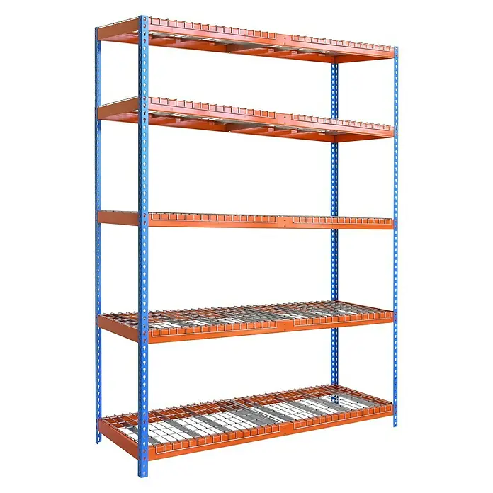 Simonrack Ecoforte Metall-Schwerlastregal Rex - L x B x H: 60 x 180 x 200 cm, Traglast: 400 kg/Boden, Anzahl Böden: 5 Stk., Stecken, Blau/Orange - Diagonale Ansicht