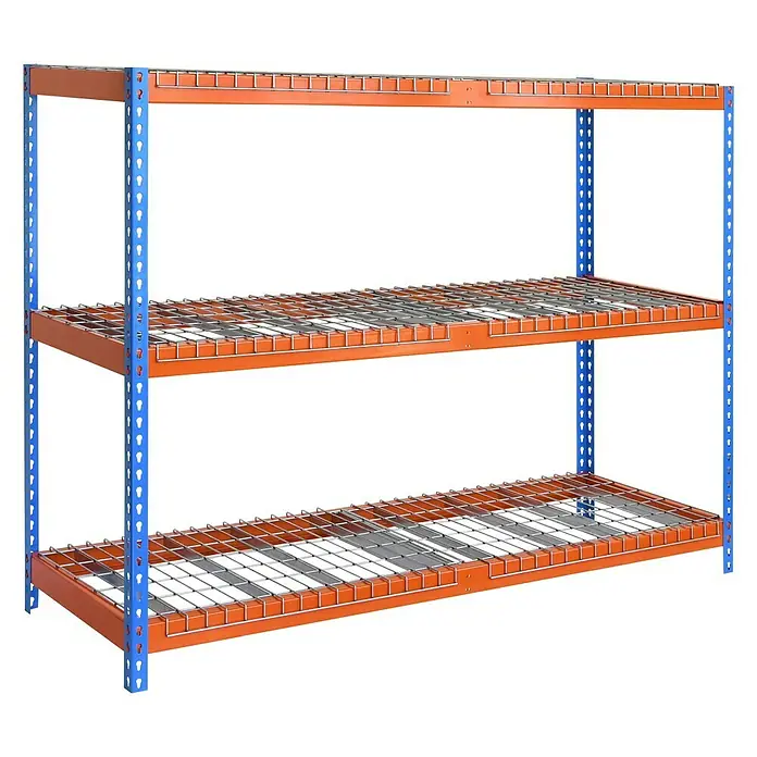 Simonrack Ecoforte Metall-Schwerlastregal Rex - L x B x H: 60 x 180 x 200 cm, Traglast: 400 kg/Boden, Anzahl Böden: 3 Stk., Stecken, Blau/Orange - Diagonale Ansicht