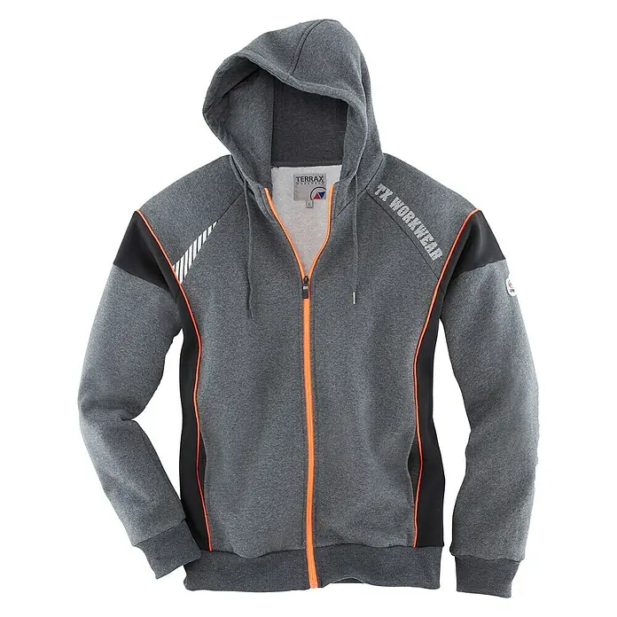 Terrax Workwear Sweatjacke - Konfektionsgröße: M, Schwarz/Grau/Neonrot - Vorderansicht