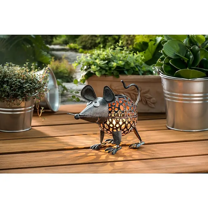 BAUHAUS Solarleuchte Maus - 22,5 x 11,5 x 16 cm, 1,2 V, Metall, Mit Leuchtmittel - Stimmungsaufnahme