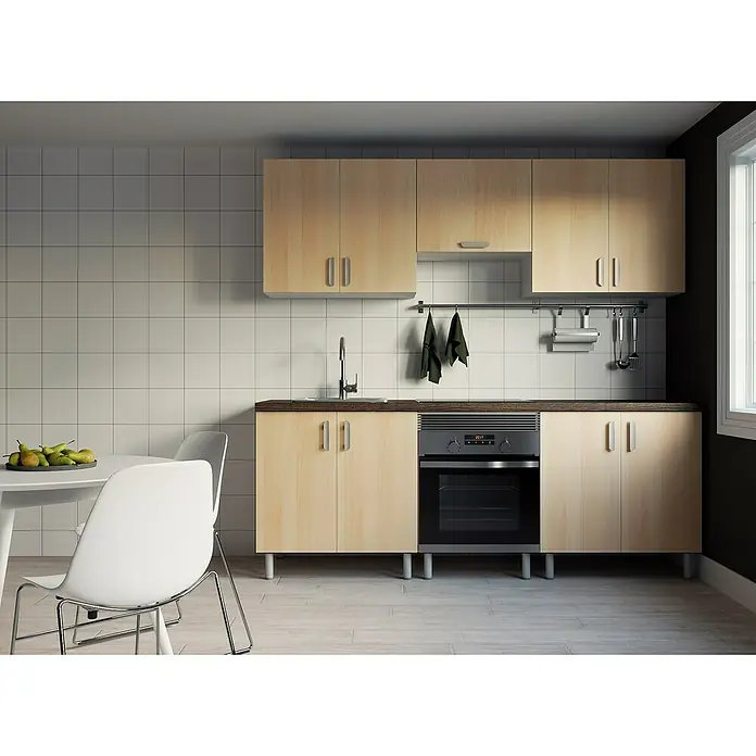 Top Element Cocina compacta - Ancho: 2,2 m, Sin electrodomésticos, Haya, 4 pzs. - Foto ambiente