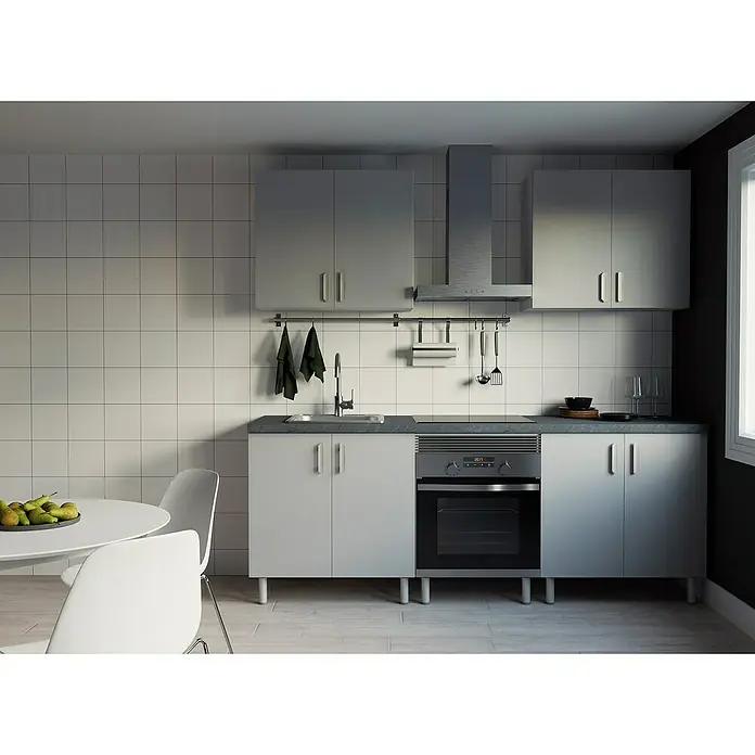 Top Element Cocina compacta - Ancho: 2,2 m, Sin electrodomésticos, Gris, 4 pzs. - Foto ambiente