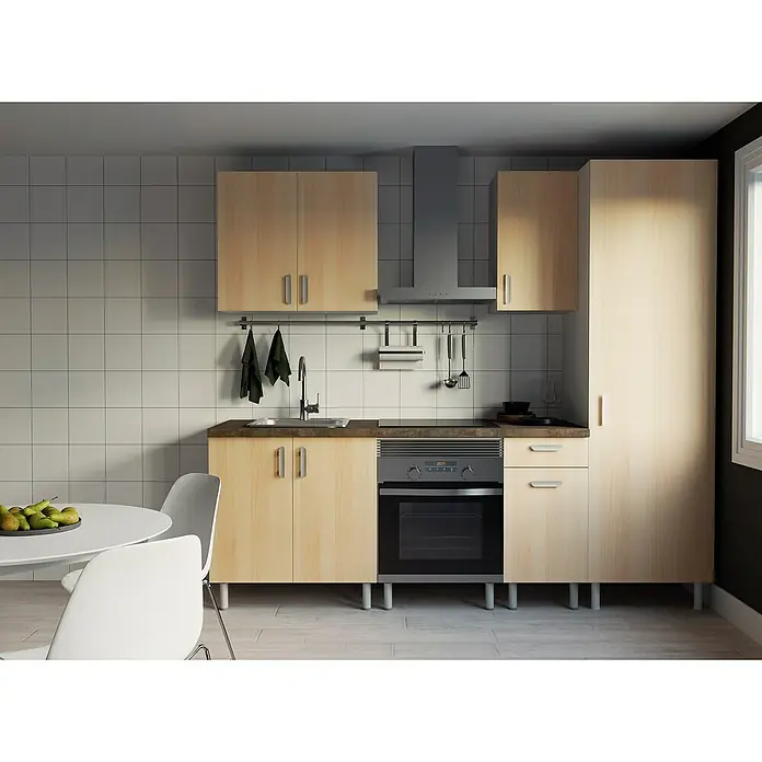 Top Element Cocina compacta - Ancho: 2,4 m, Sin electrodomésticos, Haya, 6 pzs. - Foto ambiente