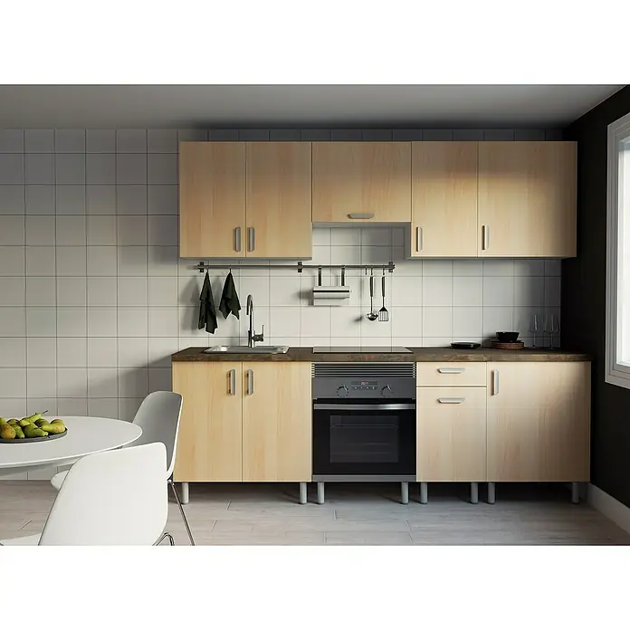 Top Element Cocina compacta - Ancho: 2,4 m, Sin electrodomésticos, Haya, 8 pzs. - Foto ambiente