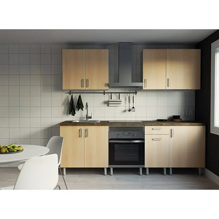 Top Element Cocina compacta - Ancho: 2,4 m, Sin electrodomésticos, Haya, 7 pzs. - Foto ambiente