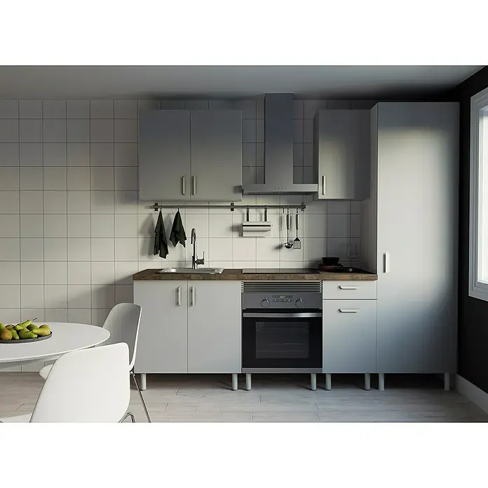 Top Element Cocina compacta C - Ancho: 2,4 m, Sin electrodomésticos, Gris, 7 pzs. - Foto ambiente