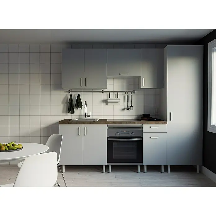 Top Element Cocina compacta - Ancho: 2,4 m, Sin electrodomésticos, Gris, 6 pzs. - Foto ambiente