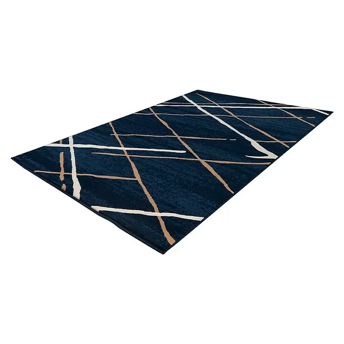 Kayoom Kurzflorteppich Vancouver 110 - Dunkelblau, 150 x 80 cm, 100 % Polypropylen - Linke Seitenansicht