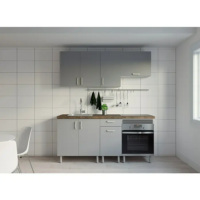 Top Element Cocina compacta - Ancho: 1,8 m, Sin electrodomésticos, Gris, 6 pzs. - Foto ambiente