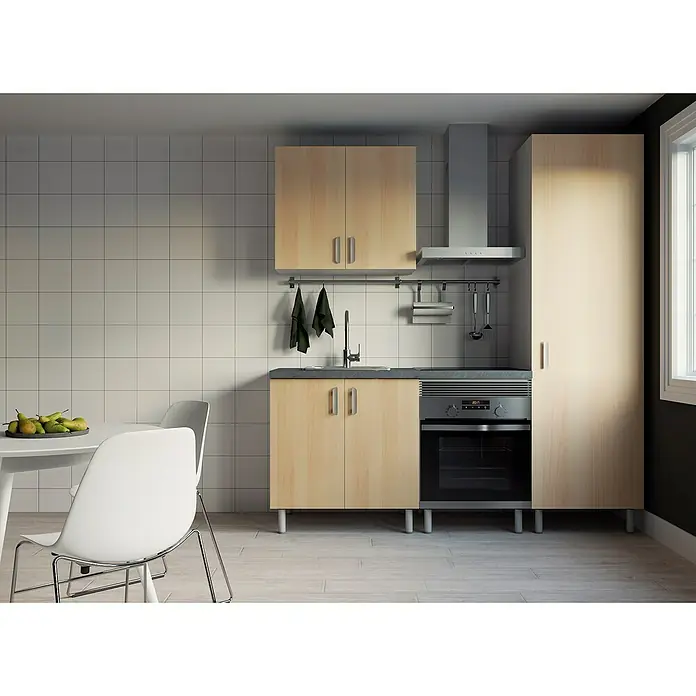 Top Element Cocina compacta - Ancho: 2 m, Sin electrodomésticos, Haya, 4 pzs. - Foto ambiente