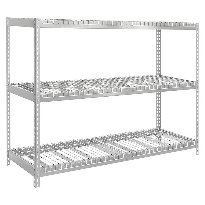 Simonrack Ecoforte Metall-Schwerlastregal Rex - L x B x H: 60 x 180 x 200 cm, Traglast: 400 kg/Boden, Anzahl Böden: 3 Stk., Stecken, Silber - Diagonale Ansicht
