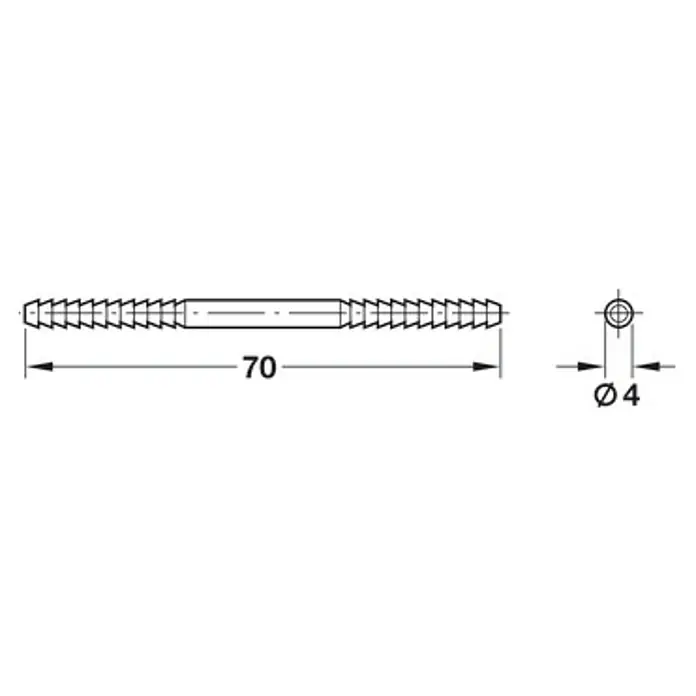 Häfele Conector roscado para insertar - Largo: 70 mm, Diámetro: 4 mm, 100 uds. - Dibujo técnico