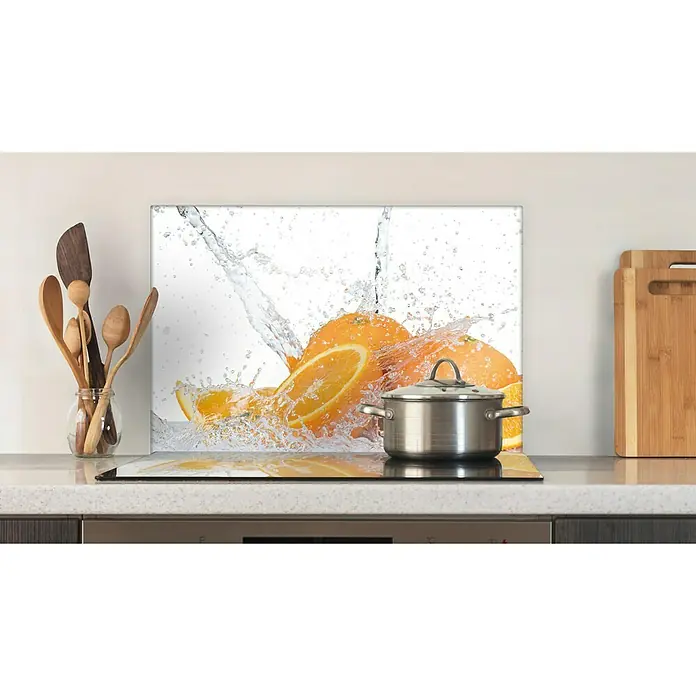 CUCINE Küchenrückwand - Orange Splash, 60 x 40 cm, Stärke: 6 mm, Einscheibensicherheitsglas (ESG) - Vorderansicht