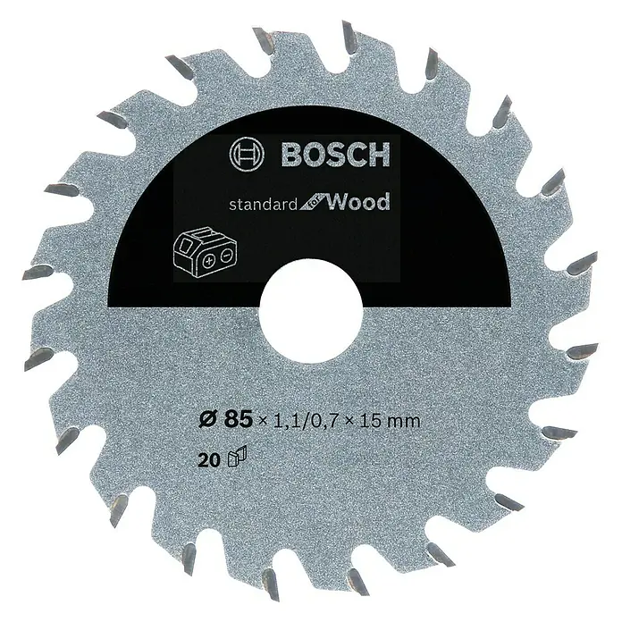 Bosch Cirkelzaagblad - Diameter: 85 mm, Boorgat: 15 mm, Aantal tanden: 20 tanden - Vooraanzicht