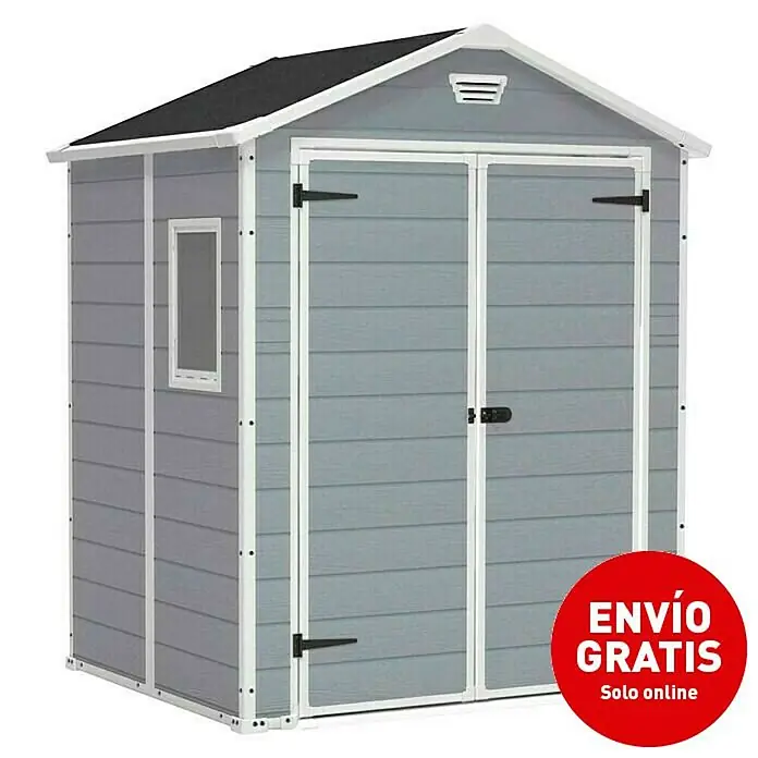 Keter Caseta para jardín Manor 65DD - Ancho exterior incluido el voladizo del techo: 185 cm, Profundidad exterior incluido el voladizo del techo: 152 cm, Plástico, Antracita/Blanco, Área: 2,8 m² - Vista angular