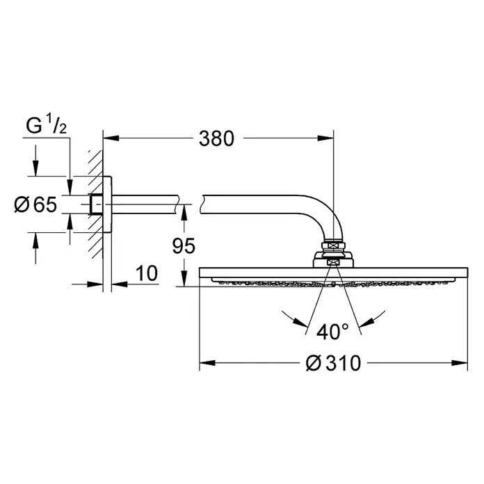 Grohe Kopfbrausen-Set Rainshower Cosmopolitan 310 - Durchmesser: 31 cm, 9,5 l/min bei 3 bar, Wandmontage, Supersteel - Vorderansicht