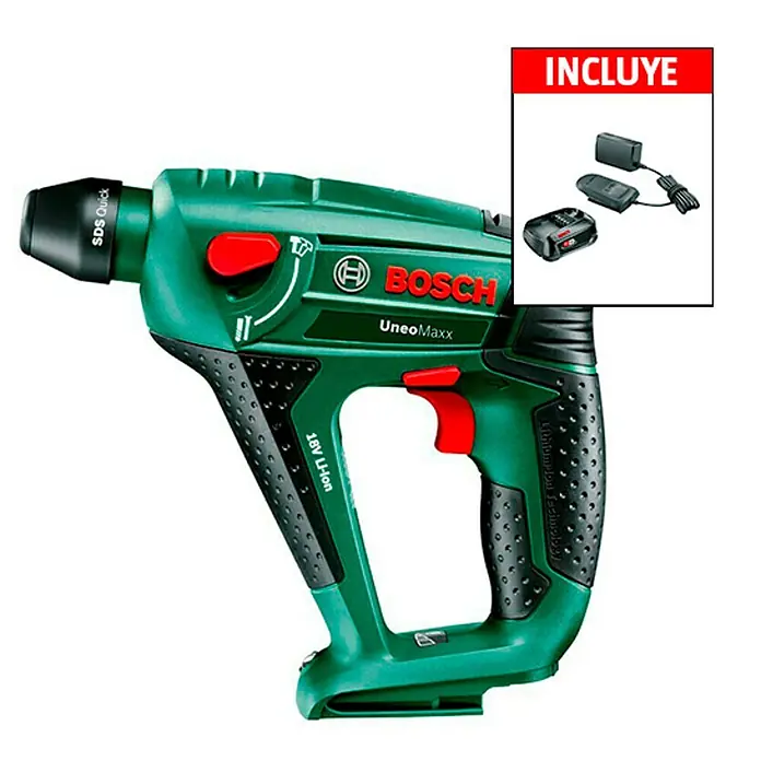 Bosch 18 V Power for All Martillo perforador de batería Uneo Maxx - 18 V, 1 batería, 2,5 Ah, Número de revoluciones de marcha en vacío: 0 r.p.m. - 900 r.p.m., Energía de percusión: 0,6 J - Vista de perfil izquierdo