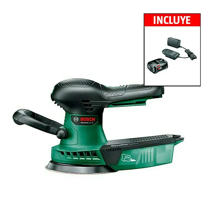 Bosch 18 V Power for All Lijadora excéntrica de batería AdvancedOrbit - 18 V, 1 batería, 5 Ah, Diámetro disco de lija: 125 mm - Vista de perfil izquierdo