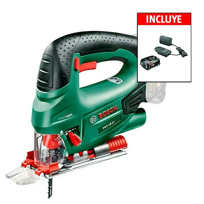 Bosch 18 V Power for All Sierra de calar de batería PST18Li 18V-Li - 18 V, 1 batería, 2,5 Ah, Número de carreras marcha en vacío: 0 - 2.400 carreras/min - Vista angular