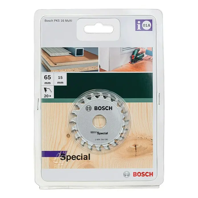 Bosch Kreissägeblatt Spezial - 65 mm, Bohrung: 15 mm, 20 Zähne - Vorderansicht