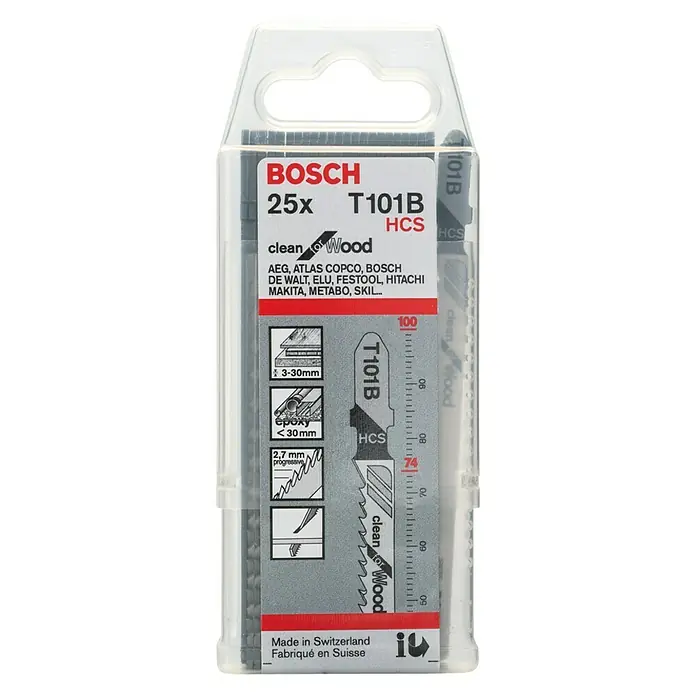 Bosch Listovi za ubodnu pilu T 101 B - Meko drvo / plastični materijali, 25 Kom., T-završetak - Pogled sprijeda